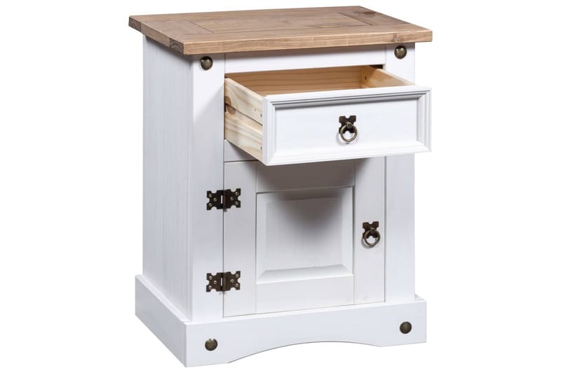 Nattbord meksikansk Corona-stil furu hvit 53x39x67 cm - Møbler - Bord - Avlastningsbord - Sengebord & nattbord