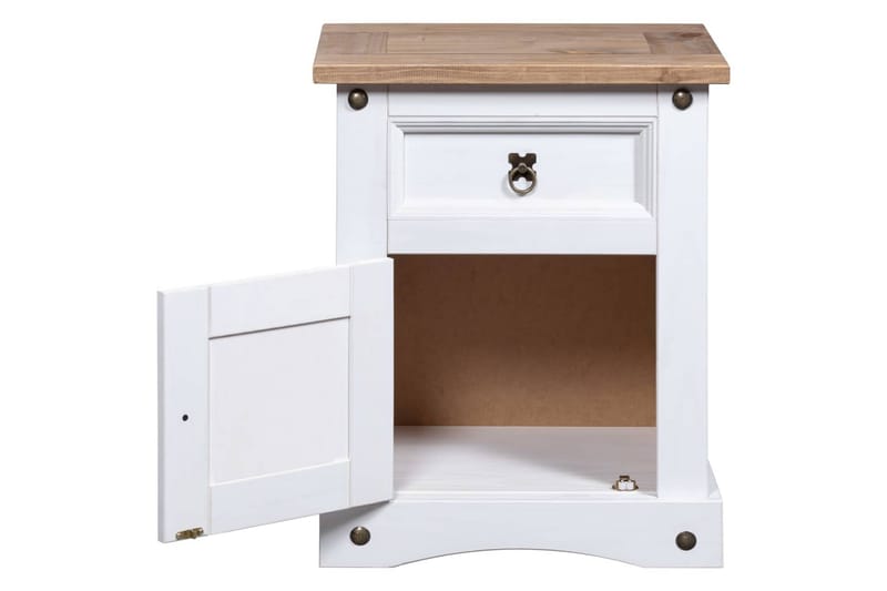 Nattbord meksikansk Corona-stil furu hvit 53x39x67 cm - Møbler - Bord - Avlastningsbord - Sengebord & nattbord