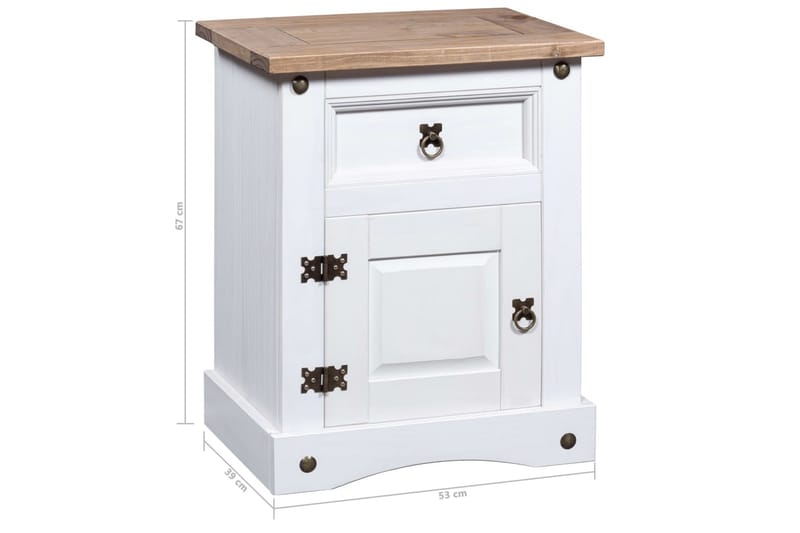 Nattbord meksikansk Corona-stil furu hvit 53x39x67 cm - Møbler - Bord - Avlastningsbord - Sengebord & nattbord