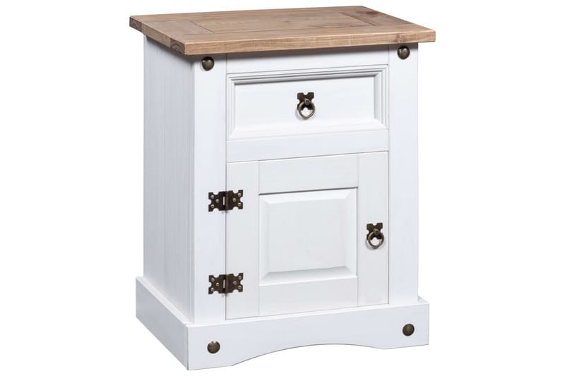 Nattbord meksikansk Corona-stil furu hvit 53x39x67 cm - Møbler - Bord - Avlastningsbord - Sengebord & nattbord