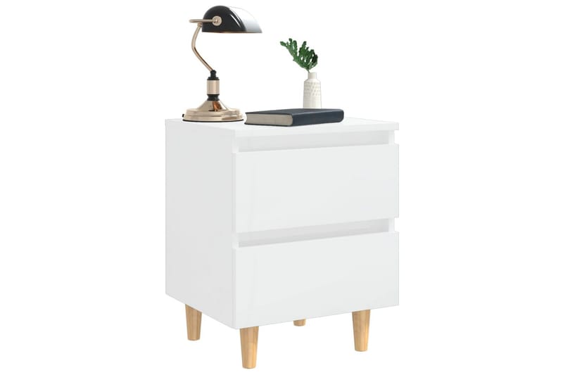 Nattbord og furuben 2 stk høyglans hvit 40x35x50cm - Hvit - Møbler - Bord - Avlastningsbord - Sengebord & nattbord