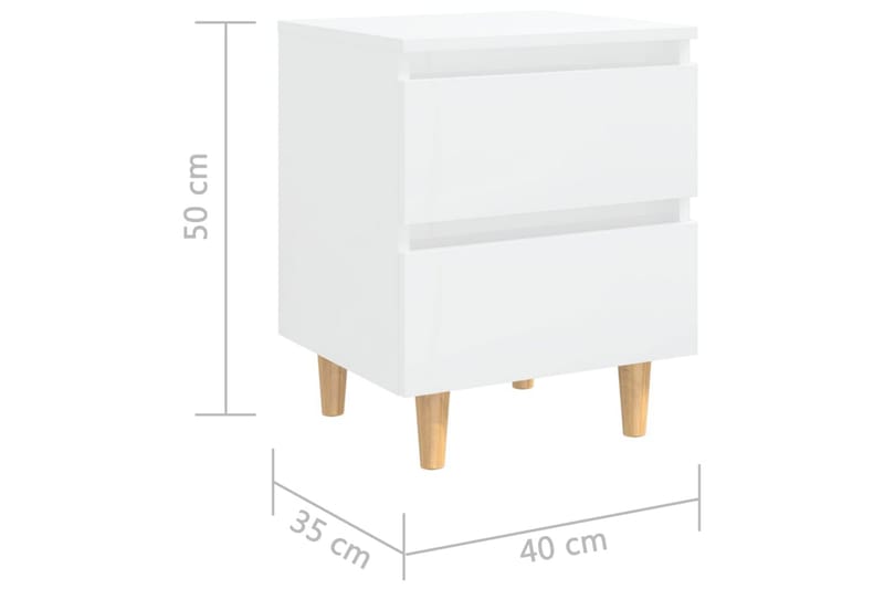 Nattbord og furuben 2 stk høyglans hvit 40x35x50cm - Hvit - Møbler - Bord - Avlastningsbord - Sengebord & nattbord