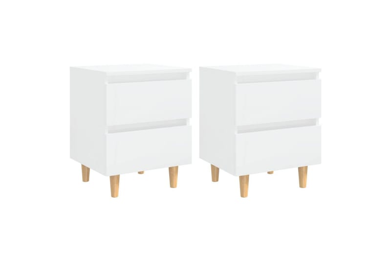 Nattbord og furuben 2 stk høyglans hvit 40x35x50cm - Hvit - Møbler - Bord - Avlastningsbord - Sengebord & nattbord