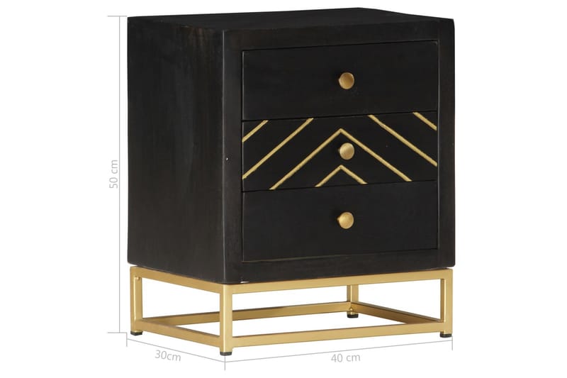 Nattbord svart og gull 40x30x50 cm heltre mango - Møbler - Bord - Avlastningsbord - Sengebord & nattbord