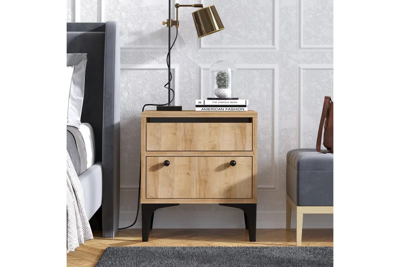 Nightstand Eik - Natur / Svart - Møbler - Bord - Avlastningsbord - Sengebord & nattbord