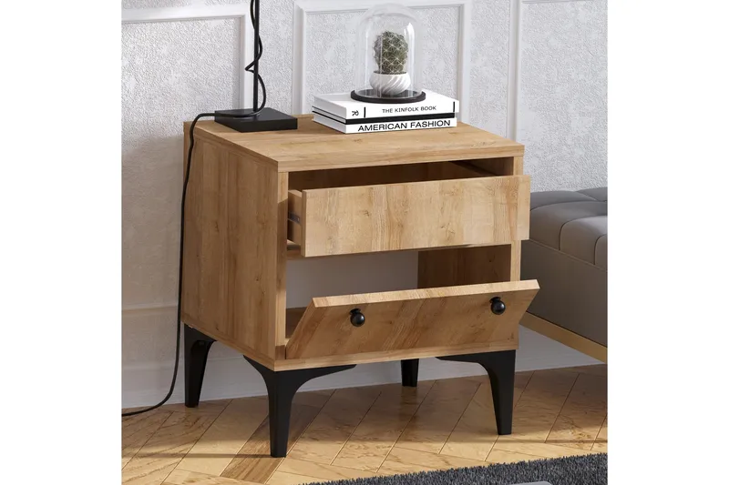 Nightstand Eik - Natur / Svart - Møbler - Bord - Avlastningsbord - Sengebord & nattbord