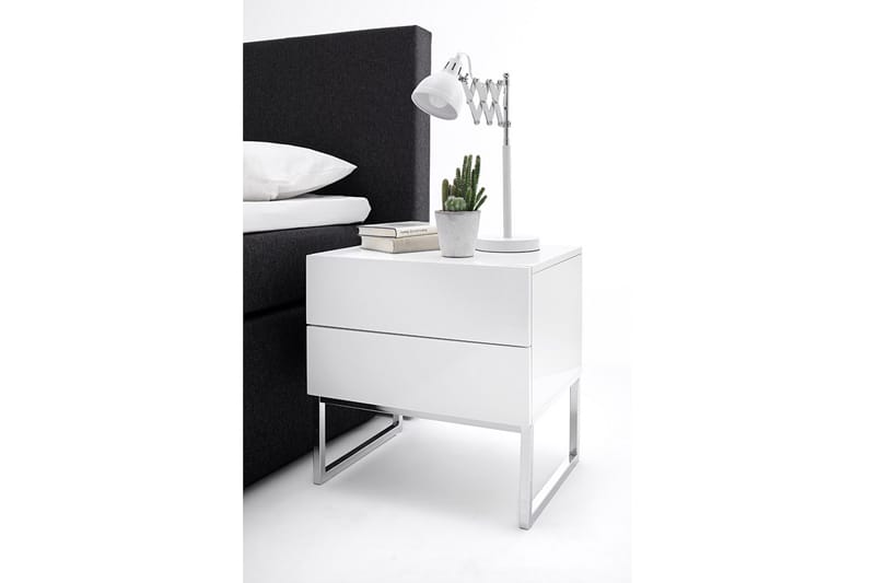Nola Nattbord 50 cm Høye Ben med Oppbevaring 2 Skuffer - Hvit - Møbler - Bord - Avlastningsbord - Sengebord & nattbord