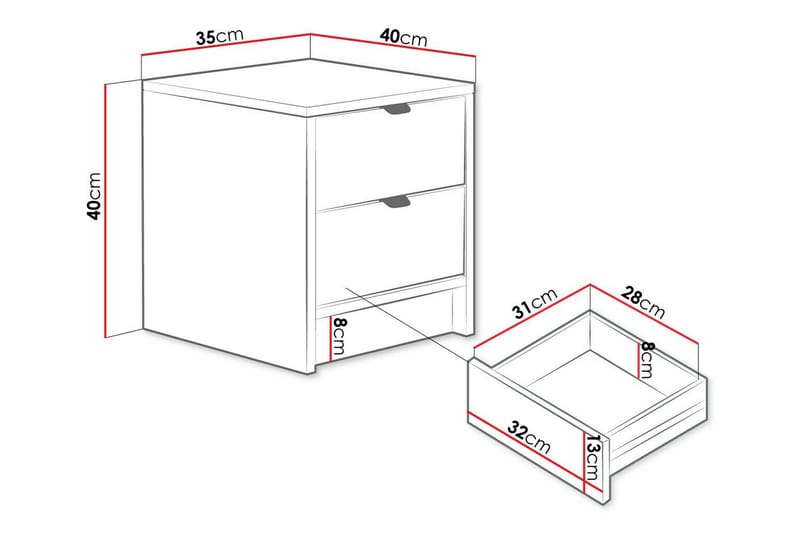 Novaj Sengbord 35 cm - Hvid - Møbler - Bord - Avlastningsbord - Sengebord & nattbord