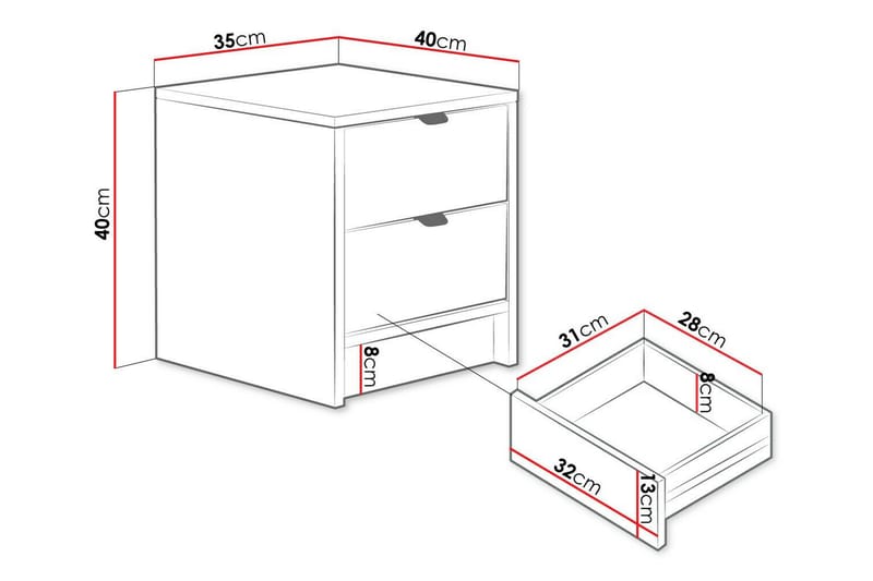 Novaj Sengbord 35 cm - Hvid - Sengebord & nattbord