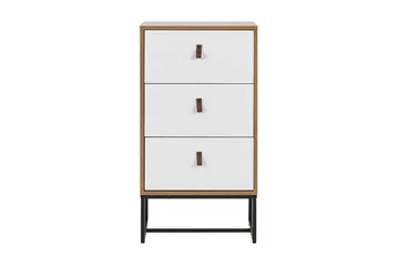 Nueva Nattbord 49 cm med Skuffer i Tre med Metallunderstell - Hvit - Møbler - Bord - Avlastningsbord - Sengebord & nattbord