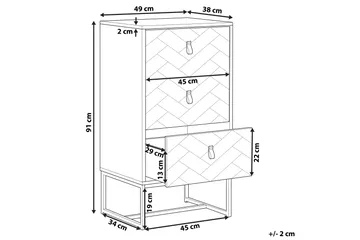 Nueva Nattbord 49 cm med Skuffer i Tre med Metallunderstell - Hvit - Møbler - Bord - Avlastningsbord - Sengebord & nattbord