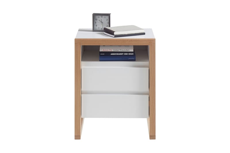 Nuzman Nattbord 48 cm - Hvit / Eik - Møbler - Bord - Avlastningsbord - Sengebord & nattbord