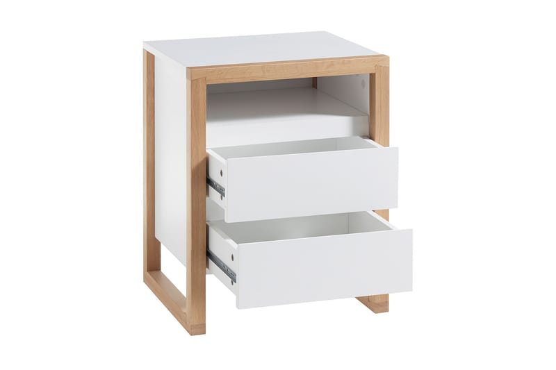 Nuzman Nattbord 48 cm - Hvit / Eik - Møbler - Bord - Avlastningsbord - Sengebord & nattbord
