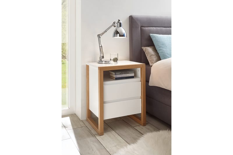 Nuzman Nattbord 48 cm - Hvit / Eik - Møbler - Bord - Avlastningsbord - Sengebord & nattbord