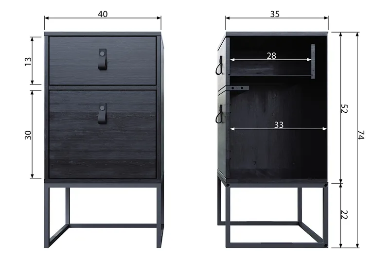 Ottoline Nattbord 40 cm - Svart - Møbler - Bord - Avlastningsbord - Sengebord & nattbord