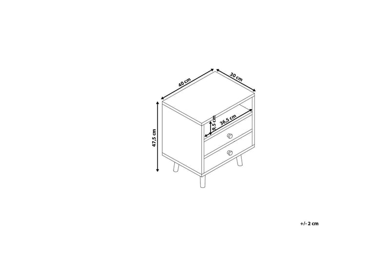 Peinmore Nattbord 40 cm med Oppbevaring 2 Skuffer + Hylle - Brun/Hvit/Grå - Sengebord & nattbord