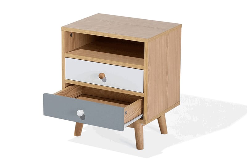 Peinmore Nattbord 40 cm med Oppbevaring 2 Skuffer + Hylle - Brun/Hvit/Grå - Møbler - Bord - Avlastningsbord - Sengebord & nattbord