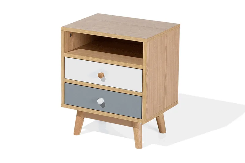Peinmore Nattbord 40 cm med Oppbevaring 2 Skuffer + Hylle - Brun/Hvit/Grå - Møbler - Bord - Avlastningsbord - Sengebord & nattbord
