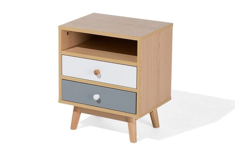 Peinmore Nattbord 40 cm med Oppbevaring 2 Skuffer + Hylle - Brun/Hvit/Grå - Møbler - Bord - Avlastningsbord - Sengebord & nattbord