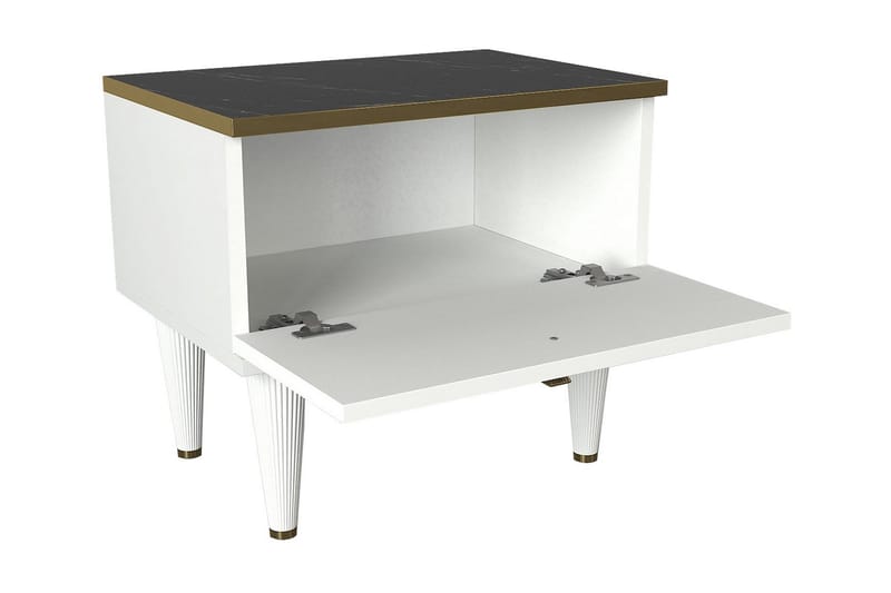 Pinneo Nattbord 50 cm med Oppbevaring Skuff - Hvit/Guld/Svart - Sengebord & nattbord