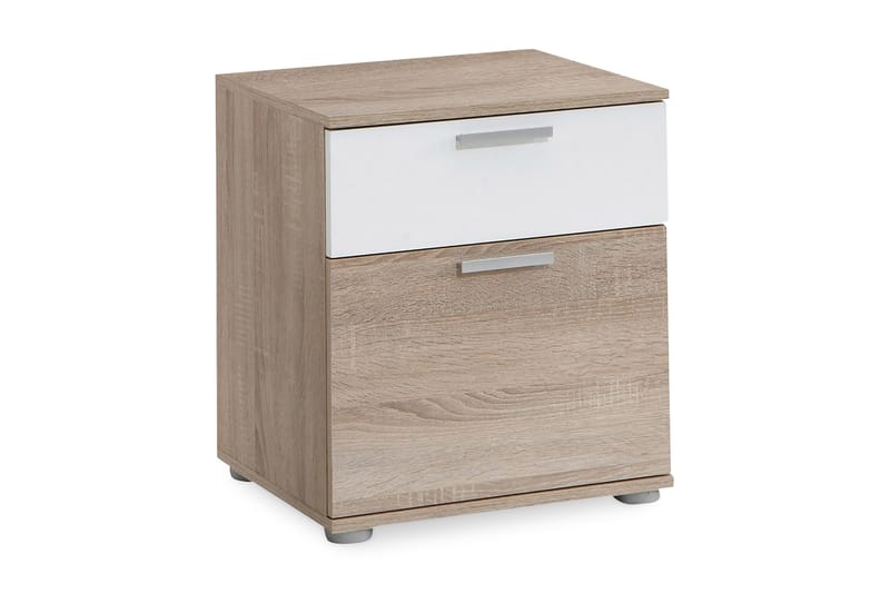 Polyxo Nattbord 38 cm med Oppbevaring 2 Skuffer - Hvit/Eikfarge/Lysegrå - Møbler - Bord - Avlastningsbord - Sengebord & nattbord
