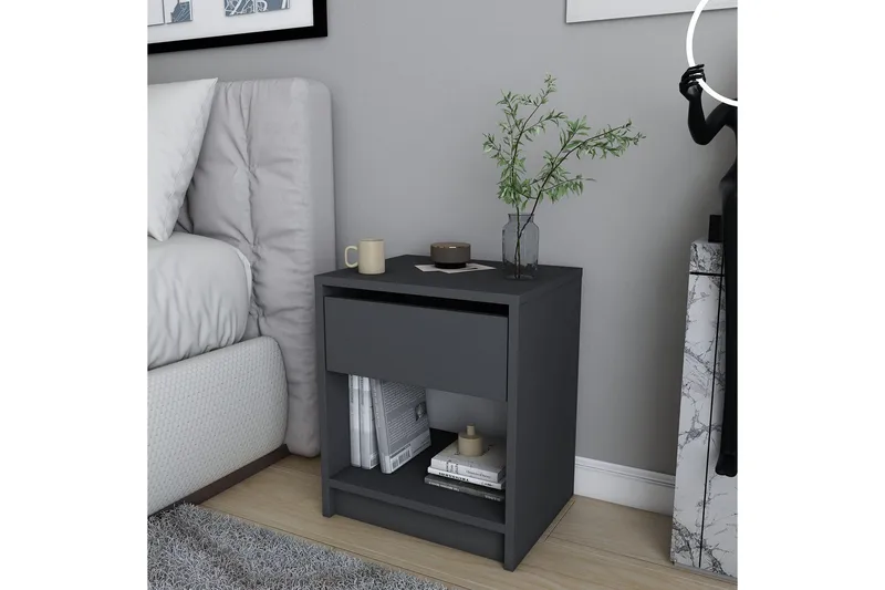 Rinorea Nattbord 44,6x52,8 cm - Antrasitt - Møbler - Bord - Avlastningsbord - Sengebord & nattbord