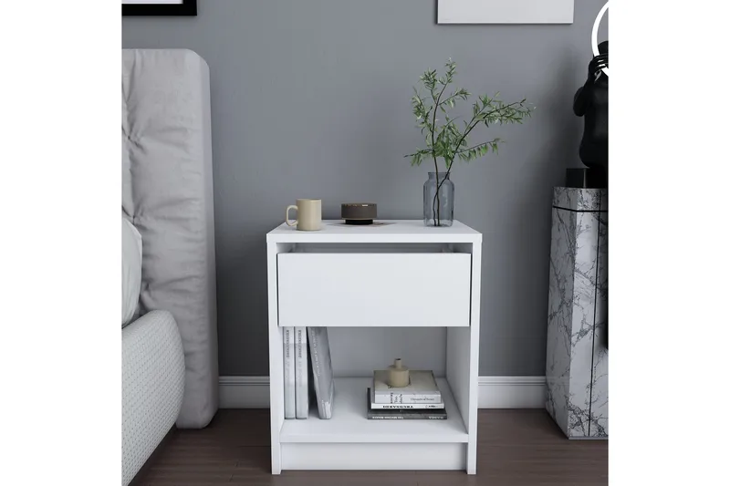 Rinorea Nattbord 44,6x52,8 cm - Hvit - Møbler - Bord - Avlastningsbord - Sengebord & nattbord