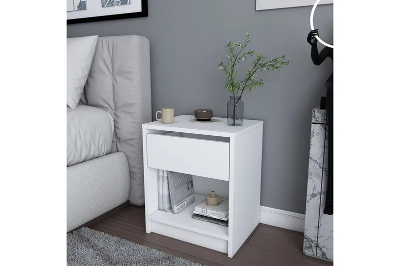 Rinorea Nattbord 44,6x52,8 cm - Hvit - Møbler - Bord - Avlastningsbord - Sengebord & nattbord