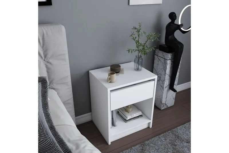 Rinorea Nattbord 44,6x52,8 cm - Hvit - Møbler - Bord - Avlastningsbord - Sengebord & nattbord