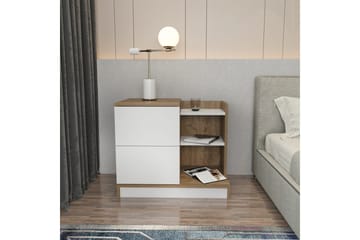 Rinorea Nattbord 72x60 cm i Eik med Skuffer og Oppbevaring - Hvit - Møbler - Bord - Avlastningsbord - Sengebord & nattbord
