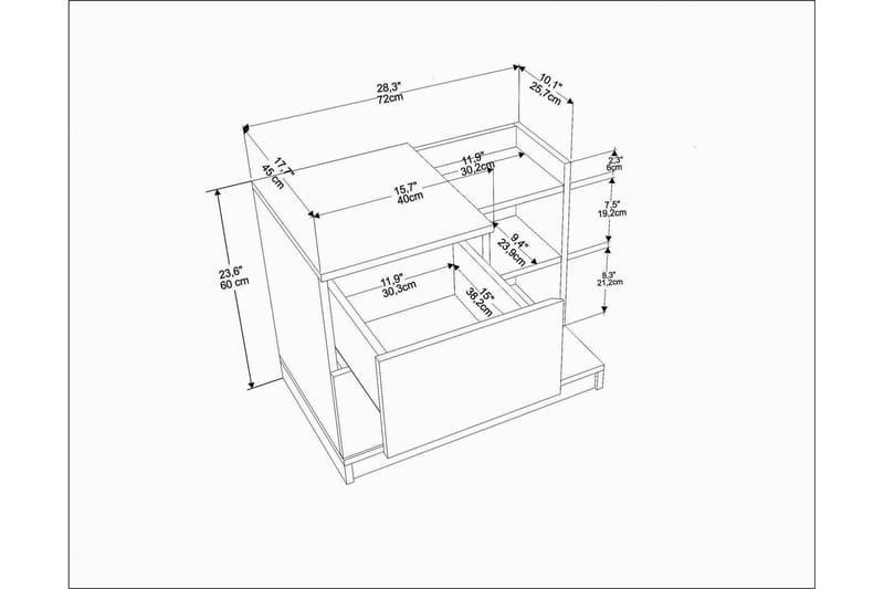Rinorea Nattbord 72x60 cm i Eik med Skuffer og Oppbevaring - Hvit - Møbler - Bord - Avlastningsbord - Sengebord & nattbord