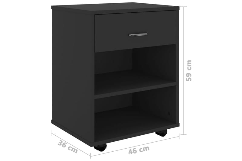 Rulleskap svart 46x36x59 cm sponplate - Svart - Møbler - Bord - Avlastningsbord - Sengebord & nattbord