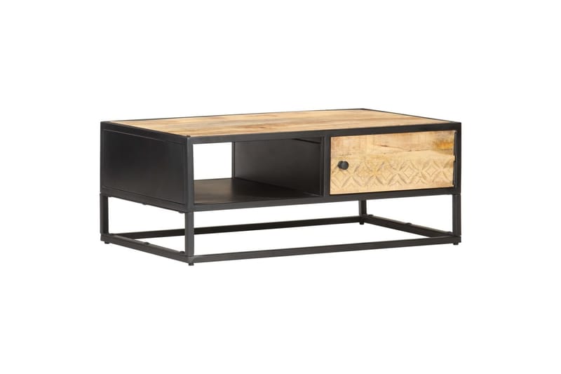 Salongbord med utskåret dør 90x55x36 cm grovt mangotre - Møbler - Bord - Avlastningsbord - Sengebord & nattbord