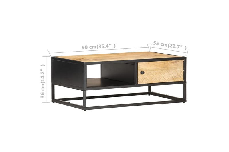 Salongbord med utskåret dør 90x55x36 cm grovt mangotre - Møbler - Bord - Avlastningsbord - Sengebord & nattbord