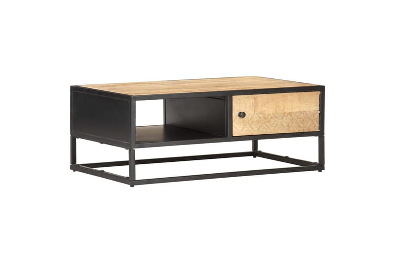 Salongbord med utskåret dør 90x55x36 cm grovt mangotre - Møbler - Bord - Avlastningsbord - Sengebord & nattbord