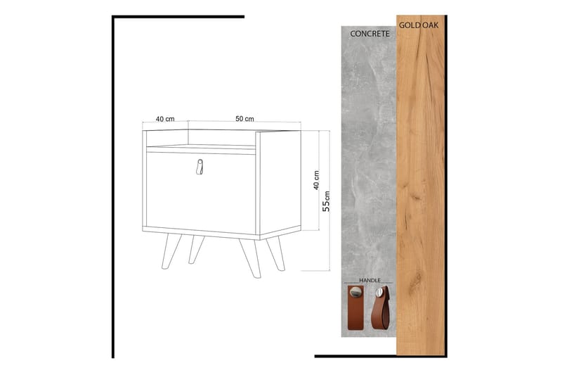Sängbord Guld|Ek|Svart - Møbler - Bord - Avlastningsbord - Sengebord & nattbord