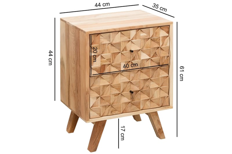 Seufert Nattbord 44 cm med Oppbevaring og Skuffer i Tre - Natur - Møbler - Bord - Avlastningsbord - Sengebord & nattbord