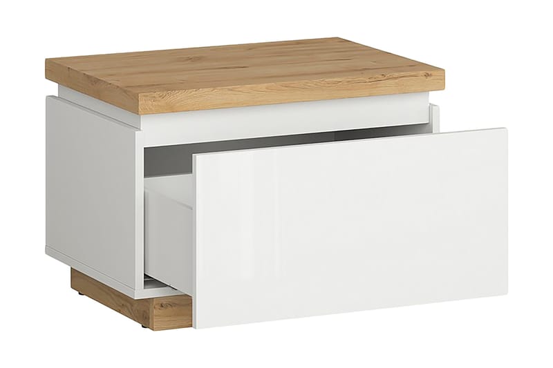 Snarkil Nattbord 58x41 cm - Natur / hvit høyglans - Møbler - Bord - Avlastningsbord - Sengebord & nattbord