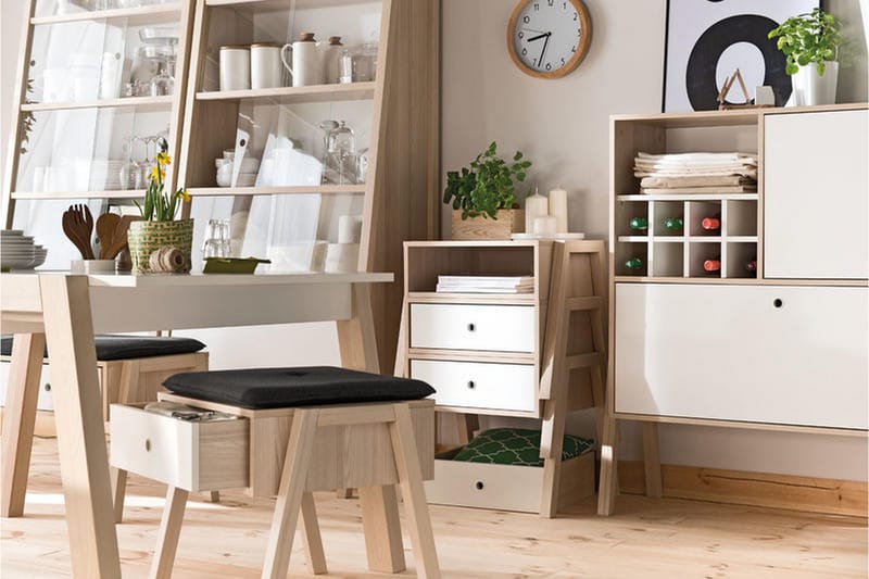 Spot Nattbord 58 cm med Oppbevaring Skuff Natur/Hvit - VOX - Møbler - Bord - Avlastningsbord - Sengebord & nattbord