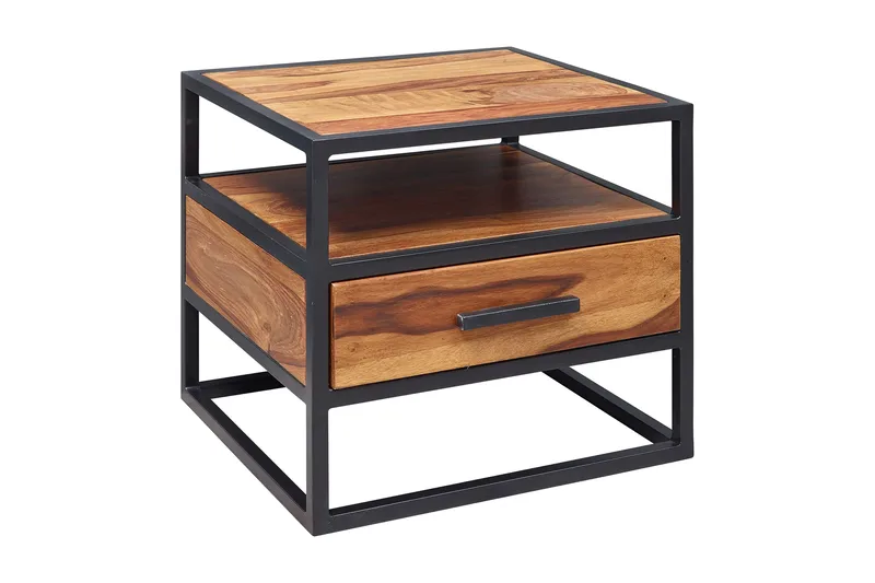 Steinbach Nattbord 50 cm med Oppbevaring i Tre med Metallramme, Brun