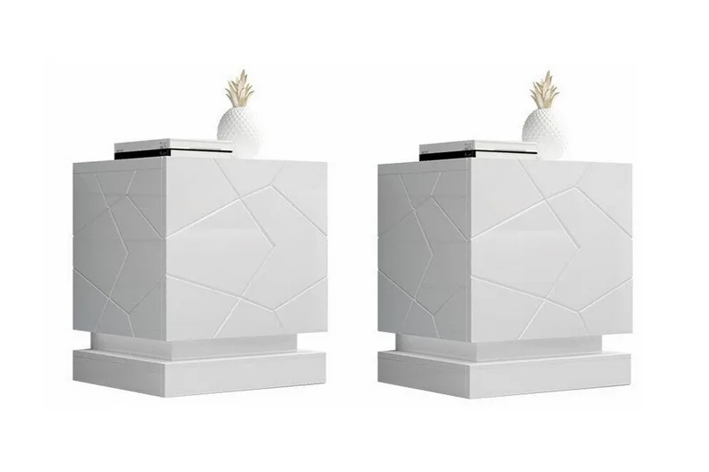 Strontian Nattbord 46 cm med Oppbevaring og Hyller i Tre, Hvit