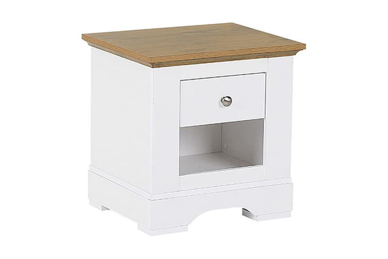 Strutton Nattbord 48 cm med Oppbevaring Skuff + Hylle - Hvit/Brun - Møbler - Bord - Avlastningsbord - Sengebord & nattbord