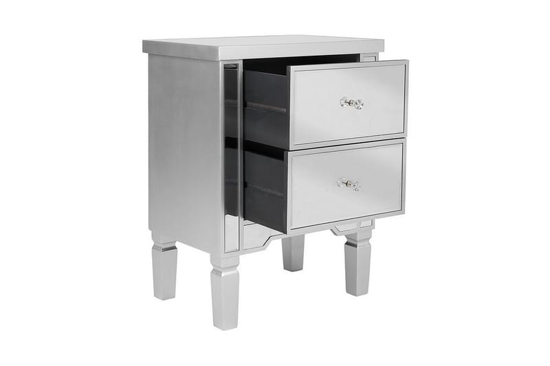 Tigy Nattbord 49 cm med Oppbevaring 2 Skuffer - Glass/Silver - Møbler - Bord - Avlastningsbord - Sengebord & nattbord