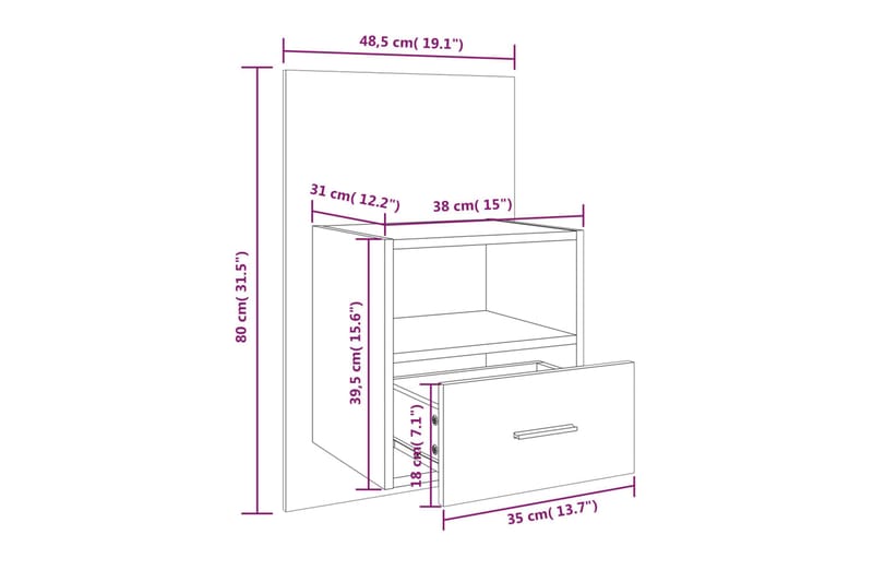 Veggmontert nattbord brun eik konstruert tre - Brun - Sengebord & nattbord