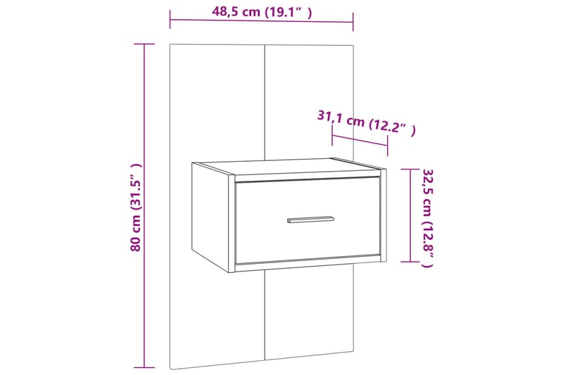 Veggmontert nattbord grå sonoma konstruert tre - Grå - Sengebord & nattbord