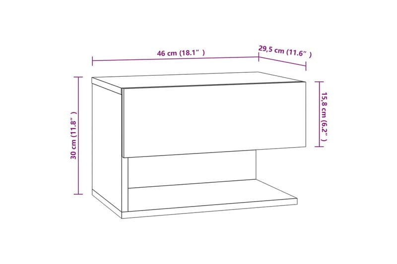 Veggmontert nattbord grå sonoma konstruert tre - Grå - Sengebord & nattbord