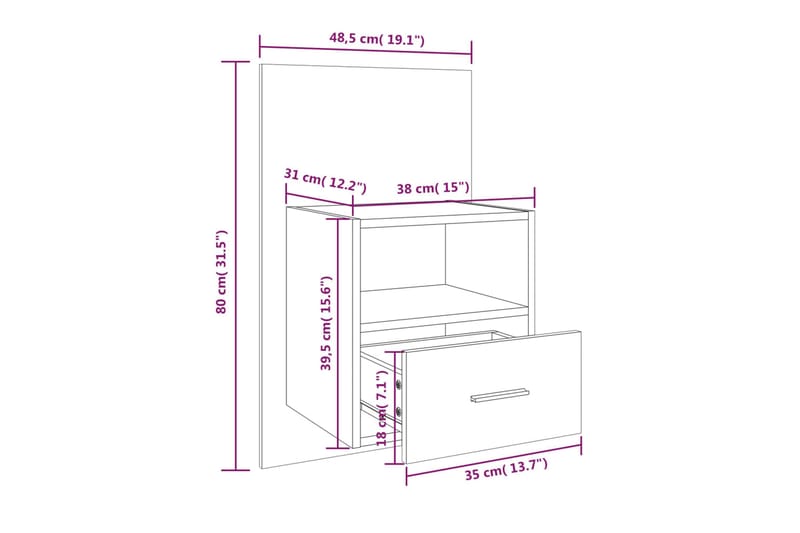 Veggmontert nattbord høyglans hvit konstruert tre - Hvit - Sengebord & nattbord
