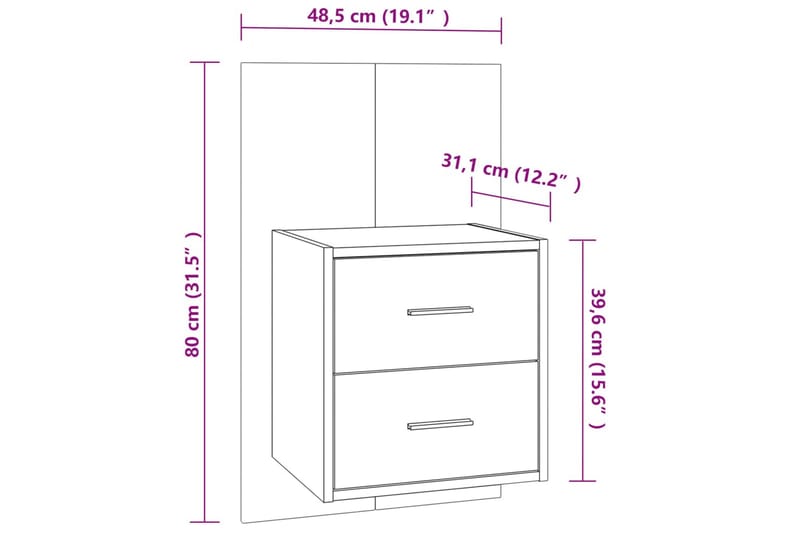 Veggmonterte nattbord 2 stk grå sonoma konstruert tre - Grå - Sengebord & nattbord