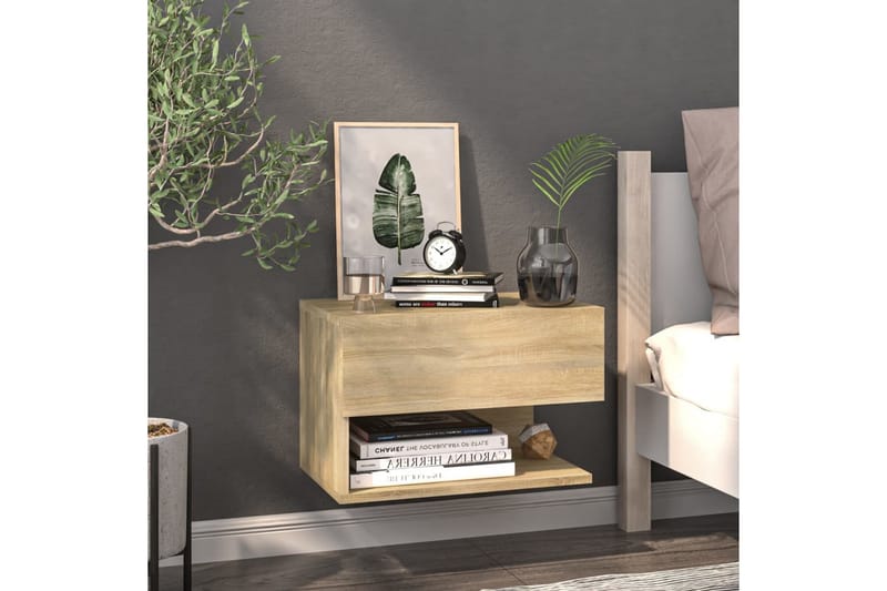 Veggmonterte nattbord 2 stk sonoma eik konstruert tre - Brun - Møbler - Bord - Avlastningsbord - Sengebord & nattbord