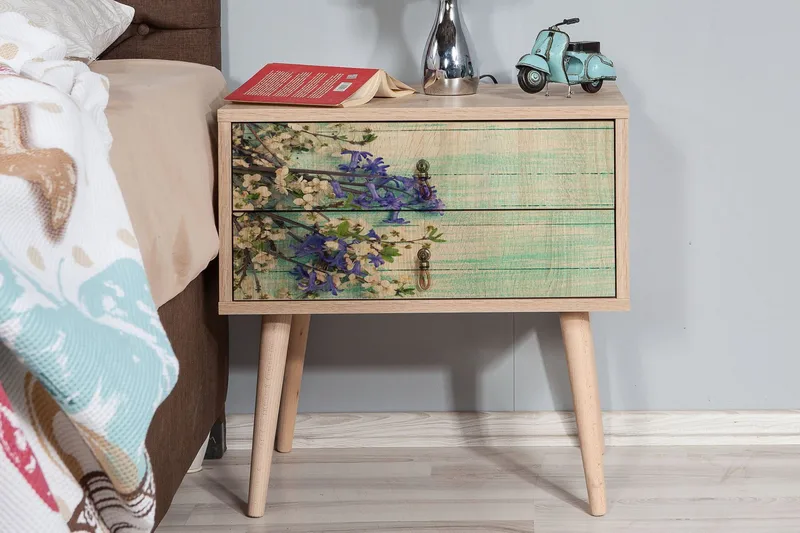 Vellavie Nattbord 60 cm med Oppbevaring 2 Skuffer Kirsebærbl - Teak - Møbler - Bord - Avlastningsbord - Sengebord & nattbord